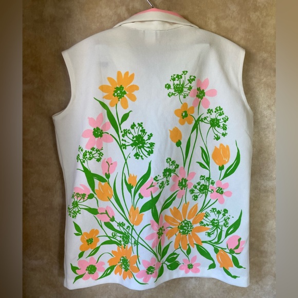Vintage Montgomery Ward 60s 70s Floral Collared Zip Front Sleeveless Polo Large - Picture 5 of 7